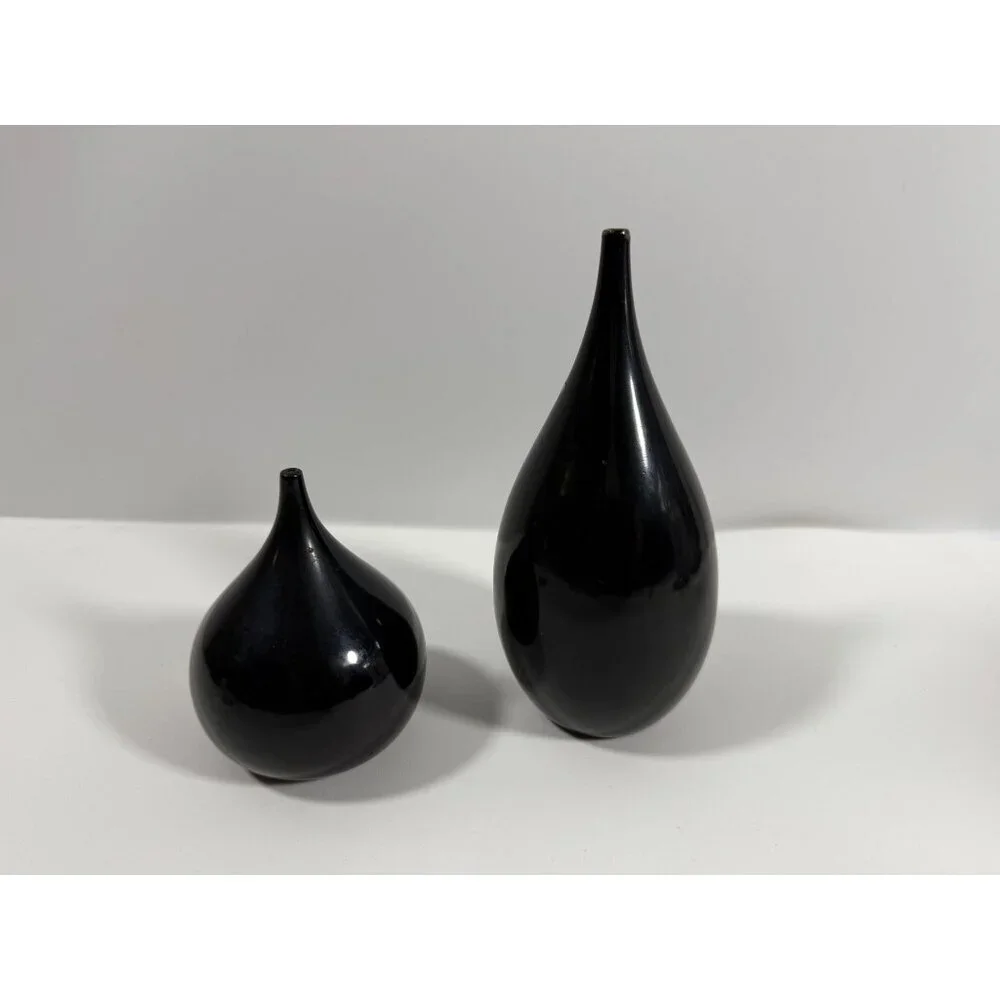 Mid Century Takahashi Black Lacquered Teardrop Salt & Pepper Shakers Japan FLAWS
